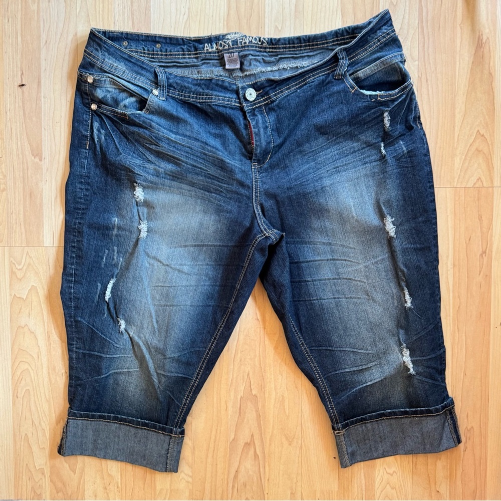 Almost Famous Jorts Denim Shorts Distressed  Size 20 Y2K Baddie